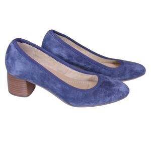 Earth Rellia Blue Suede Pumps Round Toe Block Wooden Heel Comfort 7M